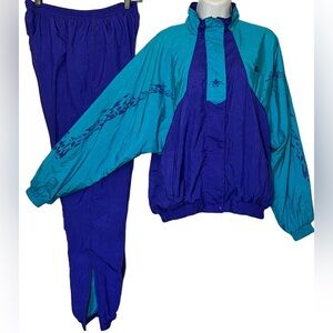 Vtg NIKE Tracksuit Jacket Pants Large Womens Lined Colorblock Purple Turquoise